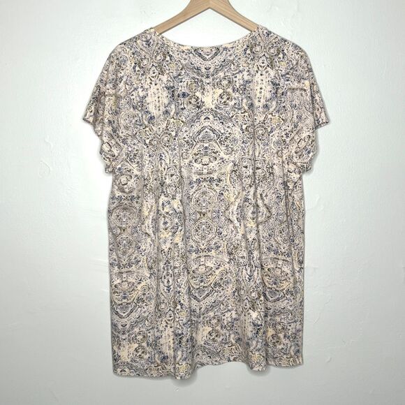 J.Jill PureJill Womens PJ Pima Ellipitical Tee XL Pink‎ V-neck Paisley Lounge - Picture 2 of 8